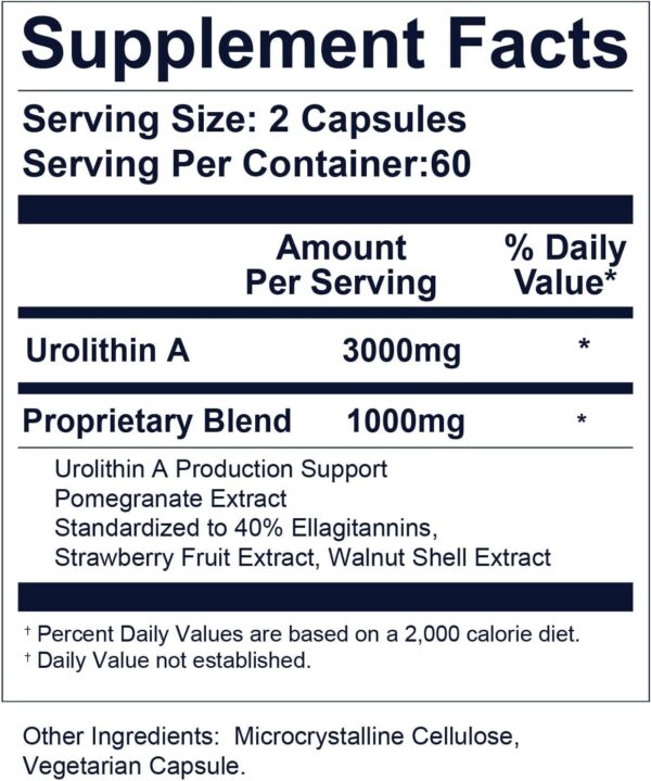 120 Count Capsules 3000MG Urolithin A+, Advanced Cellular Health & Vitality, Made in USA - Image 2