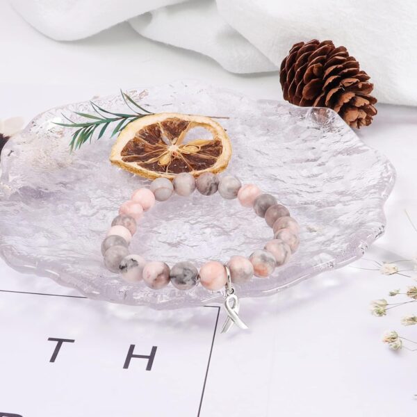 Breast Cancer Bracelets Natural Stone Bead Ribbon Inspirational Awareness Bracelets Encouragement Handmade Gifts for Women Girls Best Friend Sister - Image 3