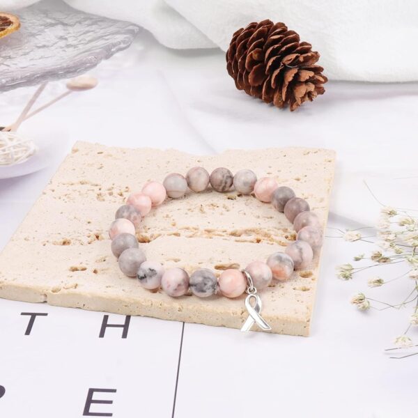 Breast Cancer Bracelets Natural Stone Bead Ribbon Inspirational Awareness Bracelets Encouragement Handmade Gifts for Women Girls Best Friend Sister - Image 5