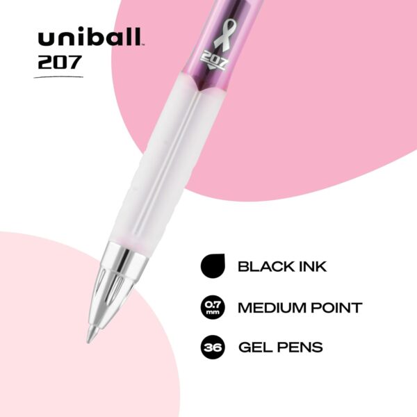 uni-ball 207 Retractable Gel Pens, Medium Point (0.7mm), Black, Pink Ribbon Edition, 12 Count - Image 3