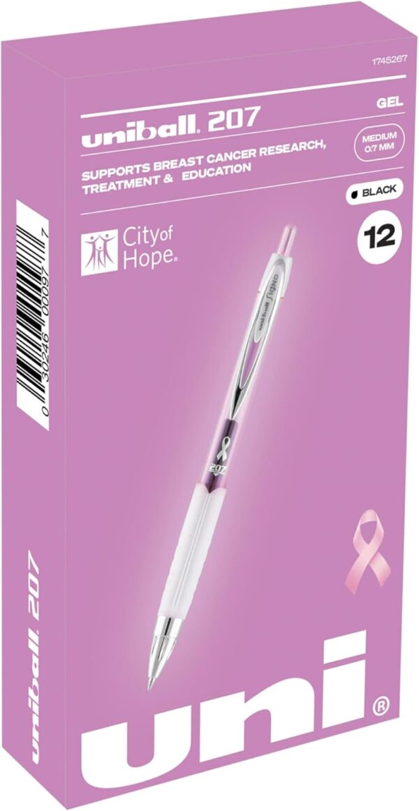 uni-ball 207 Retractable Gel Pens, Medium Point (0.7mm), Black, Pink Ribbon Edition, 12 Count - Image 4