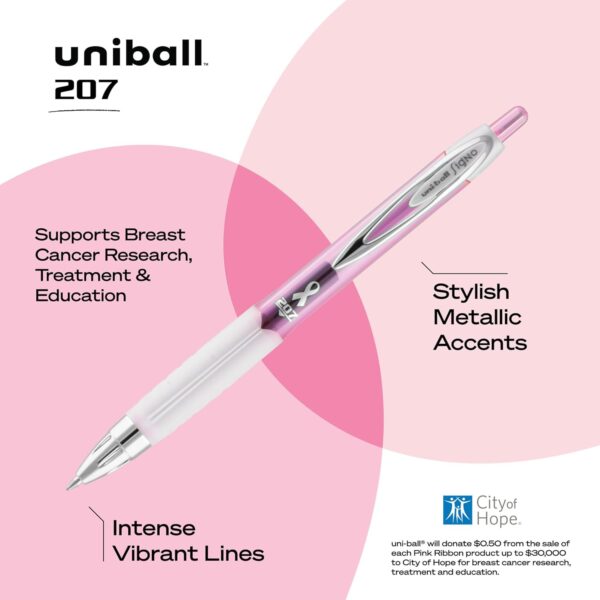 uni-ball 207 Retractable Gel Pens, Medium Point (0.7mm), Black, Pink Ribbon Edition, 12 Count - Image 5