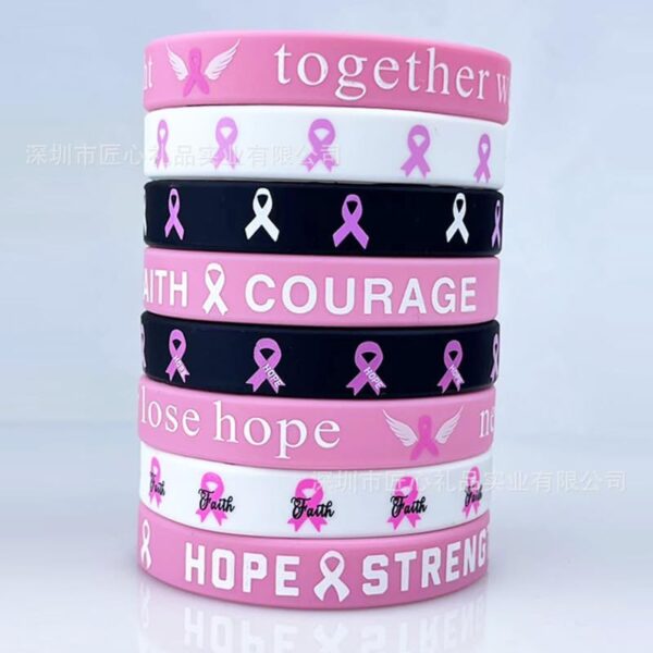 Breast Cancer Awareness Silicone Bracelets Pink Ribbon Rubber Bracelet Wristbands Hope Faith Strength Courage Cancer Survive Comfort Recovery Encouragement Gifts Party Supplies - Image 4