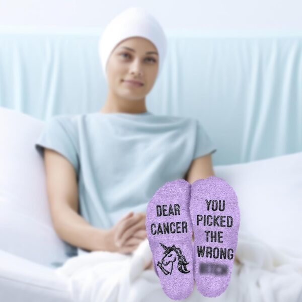 Funny Cancer Socks, Breast Cancer Gifts For Women, Fighting Ovarian Care Present For Chemo Patients Female, End Of Chemo Survivor Gifts, Dear Cancer You Picked The Wrong B Socks - Image 5