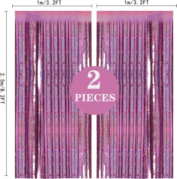 2 Pack 3.2ft x 8.2ft Pink Metallic Tinsel Foil Fringe Curtains Backdrop for Pink Party Birthday Wedding Bachelorette Baby Shower Holiday Party Decorations Photo Booth Props - Image 4