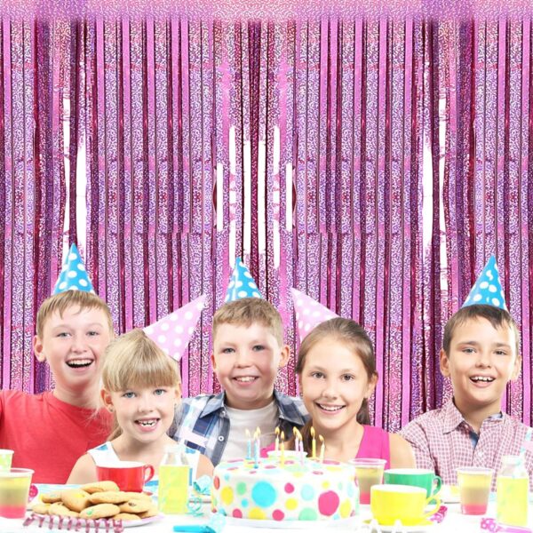 2 Pack 3.2ft x 8.2ft Pink Metallic Tinsel Foil Fringe Curtains Backdrop for Pink Party Birthday Wedding Bachelorette Baby Shower Holiday Party Decorations Photo Booth Props - Image 6