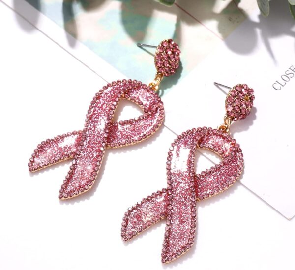 Glitter Rhinestone Pink Ribbon Drop Earrings Beaded Breast Cancer Awareness Earrings Jewelry for Women Breast Cancer Survivor Support Jewelry Gifts - Image 4