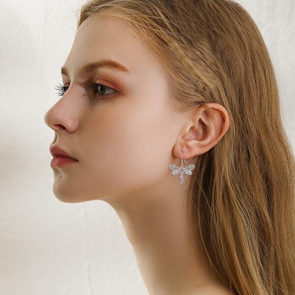 AOBOCO 925 Sterling Silver Butterfly/Dragonfly Breast Cancer Awareness Pink Ribbon Dangle Drop Earrings Breast Cancer Survivor Gifts for Women - Image 5