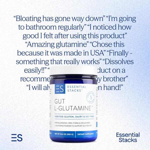 Essential Stacks Gut L-Glutamine Powder - Exclusively Made in USA - Pure L Glutamine Powder for Gut Health (60 Servings, Unflavored) - Image 7