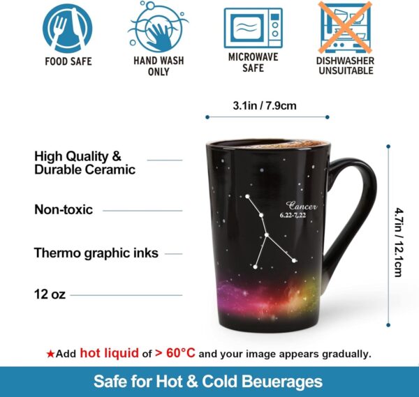 Cancer Heat Changing Constellation Mug 12oz, Horoscope Cancer Coffee Mug, Moon Stary Ceramic Color Changing Cup, Astrology Sign, Holiday Birthday Gift, June July Magic Presents. - Image 3
