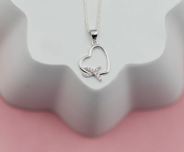 Precious Pieces Sterling Silver Heart "Never Give up - You are Loved" Cancer Survivor and Awareness Ribbon Necklace - Image 3