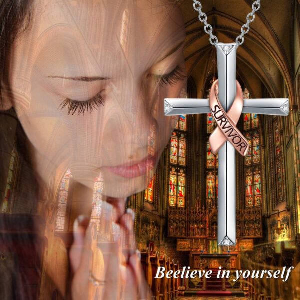 PEIMKO Breast Cancer Awareness Survivor Jewelry Gifts for Women, 925 Sterling Silver Breast Cancer Survivor Heart Pendant Necklace for Women Post Surgery Survivor Chemo - Image 3