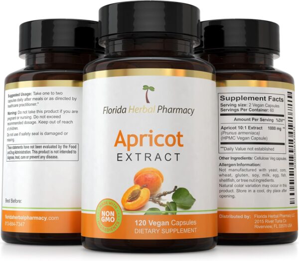 Florida Herbal Pharmacy, Apricot Supplement Capsules 10:1 (120 Capsules) 500 mg per Capsule, 1000 mg Serving (Pack of 1) - Image 4