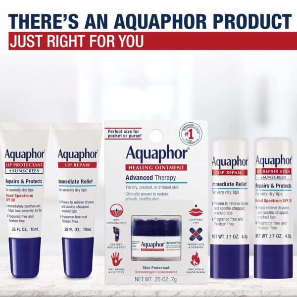 Aquaphor Lip Repair Ointment - Long-lasting Moisture to Soothe Dry Chapped Lips - .35 fl. oz. Tube - Image 7