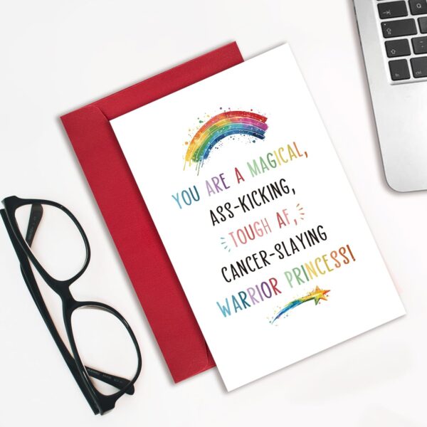 Funny Cancer Card for Her Women, Encouragement Gifts for Cancer Patients Friend, Heartwarming Sympathy Card, Get Well Soon Card for Female, Cancer-Slaying Warrior Princess - Image 3