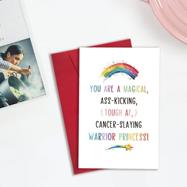 Funny Cancer Card for Her Women, Encouragement Gifts for Cancer Patients Friend, Heartwarming Sympathy Card, Get Well Soon Card for Female, Cancer-Slaying Warrior Princess - Image 4