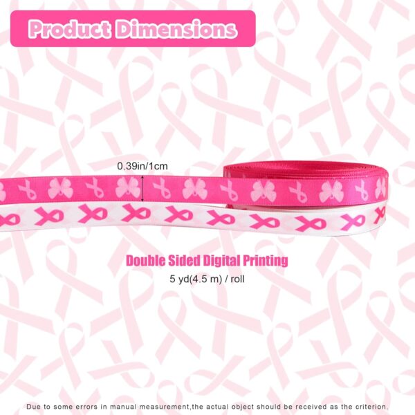 10 Yards Breast Cancer Awareness Ribbon, 2 Rolls of 3cm Pink Craft Grosgrain with Delicate Satin Feel for DIY Crafts, Hair & Party Decorations - White & Pink with Pink Ribbon Design - Image 7