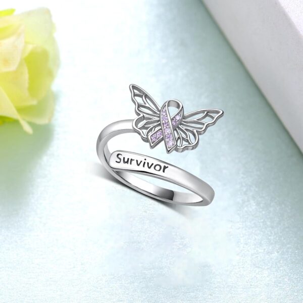 Breast Cancer Awareness Ring 925 Sterling Silver Cancers Survivor Ring Adjustable Breast Cancer Survivor Gifts for Woman - Image 3