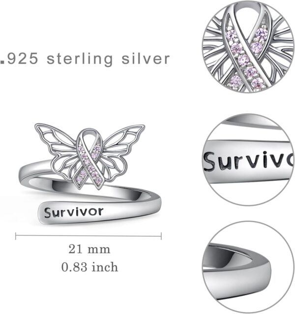 Breast Cancer Awareness Ring 925 Sterling Silver Cancers Survivor Ring Adjustable Breast Cancer Survivor Gifts for Woman - Image 4