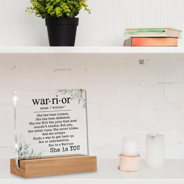 Inspirational Cancer Survivor Gifts for Women Mom, Breast Cancer Gifts for Woman, Warrior is You Home Decorative Signs Plaque for Desk - Image 4