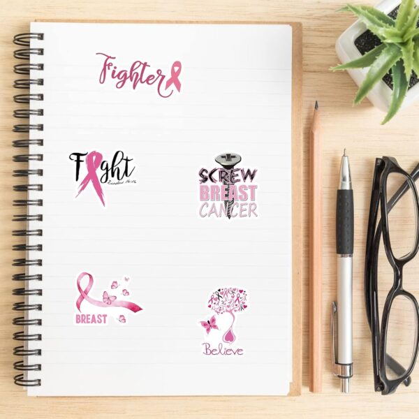 50PCS Breast Cancer Awareness Stickers,Pink Ribbon Stickers,Caring for Women's Health Waterproof Vinyl Stickers Decals for Laptop Bike Gifts for The People Care About Women - Image 5