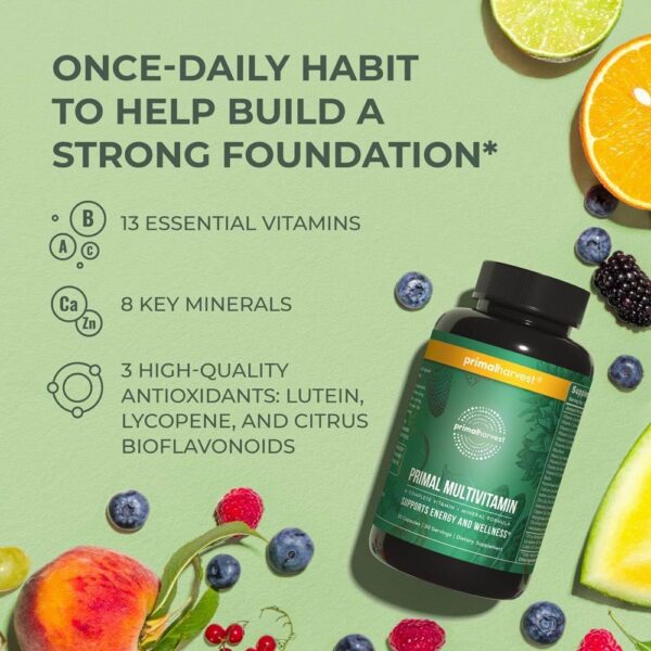 Primal Harvest Primal Multivitamin - Daily Multi-Vitamin Supplement with 21 Essential Vitamins & Minerals for Women & Men - Vitamin A, C, D, E, B12, B6, Biotin, Folic Acid, Zinc, Copper & Selenium - Image 5