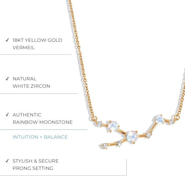 Moon Magic Moonstone Necklace - Zodiac Constellation / 925 Sterling Silver - 18k Rose Gold - Yellow Gold Zodiac Sign Necklaces for Women/Astrology & Horoscope Authentic Rainbow Moonstone Jewelry - Image 3