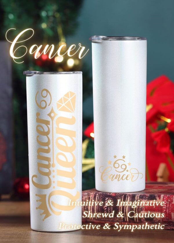 Onebttl Zodiac Gifts for Women, Best Friend Birthday Gifts for Her, 20oz Stainless Steel Tumbler, Printed Logo Iridescent White, Cancer - Image 3