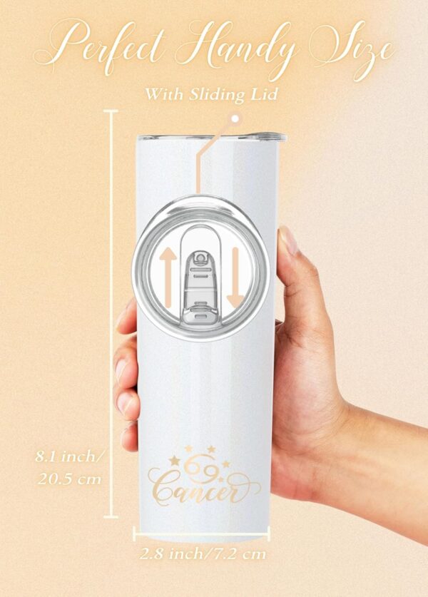 Onebttl Zodiac Gifts for Women, Best Friend Birthday Gifts for Her, 20oz Stainless Steel Tumbler, Printed Logo Iridescent White, Cancer - Image 4