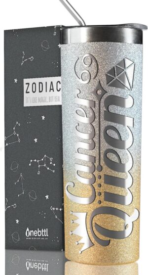 Onebttl Zodiac Gifts for Women, Best Friend Birthday Gifts for Her, 20oz Stainless Steel Tumbler, Engraved Logo Gold and Silver, Cancer