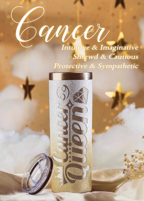 Onebttl Zodiac Gifts for Women, Best Friend Birthday Gifts for Her, 20oz Stainless Steel Tumbler, Engraved Logo Gold and Silver, Cancer - Image 3