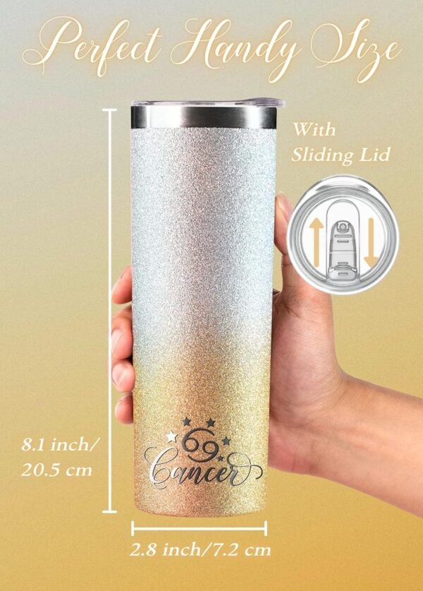 Onebttl Zodiac Gifts for Women, Best Friend Birthday Gifts for Her, 20oz Stainless Steel Tumbler, Engraved Logo Gold and Silver, Cancer - Image 4