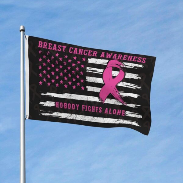Breast Cancer Awareness Flag Nobody Fights Alone in This Family Flag USA Flag 3x5 Double Sided Outdoor Flags Pink Ribbons Tapestry For Indoor Decoration Gifts - Image 3