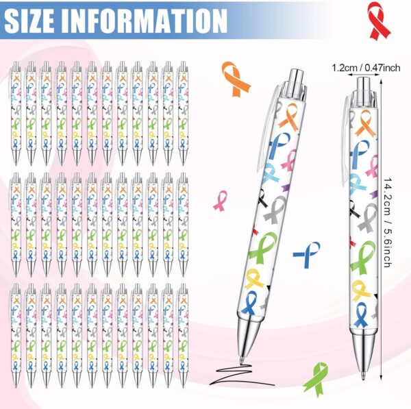 Fulmoon 36 Pieces Cancer Awareness Ballpoint Pens Bulk Colorful Ribbon Retractable Gel Pen Black Ink Cancer Awareness Accessories for Public Events Charity Supplies Decor - Image 3