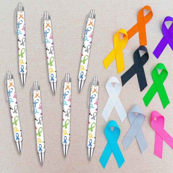 Fulmoon 36 Pieces Cancer Awareness Ballpoint Pens Bulk Colorful Ribbon Retractable Gel Pen Black Ink Cancer Awareness Accessories for Public Events Charity Supplies Decor - Image 4