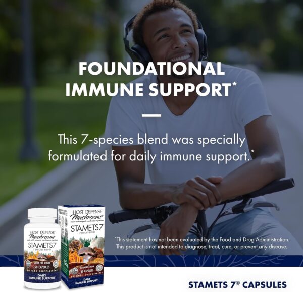Host Defense Stamets 7-7 Species Blend - Mushroom Supplement for Immune Support - Includes Royal Sun Blazei, Cordyceps, Reishi, Maitake, Lion's Mane, Chaga & Mesima - 60 Capsules (30 Servings) - Image 3