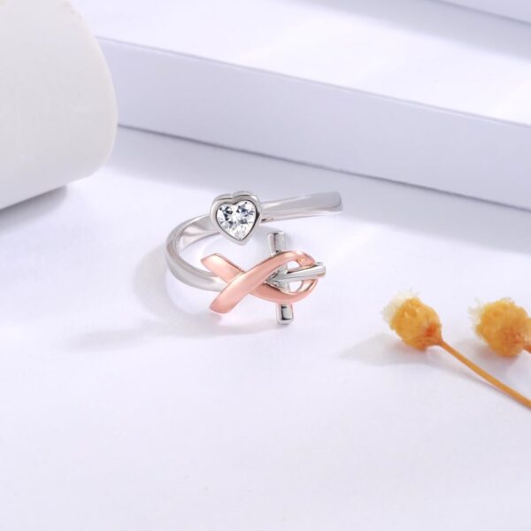 925 Sterling Silver Ribbon Cross Ring: Breast Cancer Survivor Adjustable Ring for Women Ribbon Inspirational Hope Ring Faith Cross Jewelry Gift - Image 4