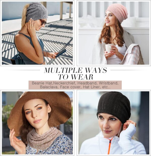 SATINIOR 5 Pieces Women's Slouchy Beanie Chemo Hat Stretch Cancer Head Wraps Sleep Head Scarf for Cancer Patient - Image 3