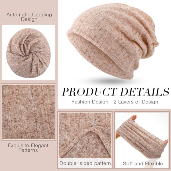 SATINIOR 5 Pieces Women's Slouchy Beanie Chemo Hat Stretch Cancer Head Wraps Sleep Head Scarf for Cancer Patient - Image 4