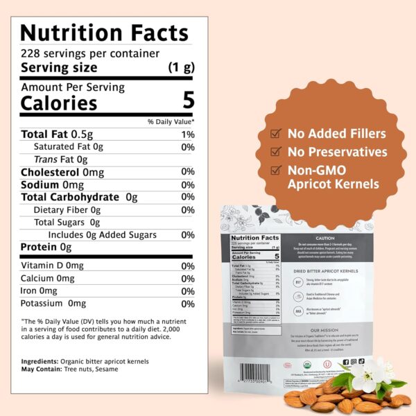 Organic Traditions Apricot Kernels – Sundried - Natural Source of Vitamin B17 – Sweet & Bitter Apricot Seeds - 8oz - Image 5