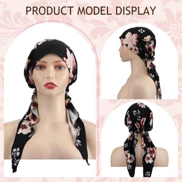 4 Pieces Chemo Headwear for Women Pre Tied Caps Soft Cotton Elastic Head Scarf for Patients - Image 6