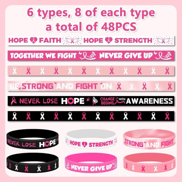 Lesnala 48 PCS Breast Cancer Awareness Bracelet Pink Ribbon Silicone Wristbands Hope Faith Strength Courage Inspiring Rubber Accessories for Women Party Supplies Favors - Image 7