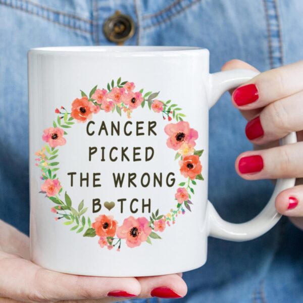 Cancer Survivor Gifts: 'Picked The Wrong Btch' 11oz Coffee Mug - Ovarian & Breast Cancer Chemo & Hysterectomy Gift - Image 6