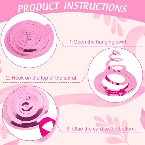 Whaline Breast Cancer Awareness Hanging Swirls Glitter Pink Ribbon Ceiling Spiral Streamers Hanging Ornaments for Home Party Wall Decoration Supplies, 18 Pcs - Image 3