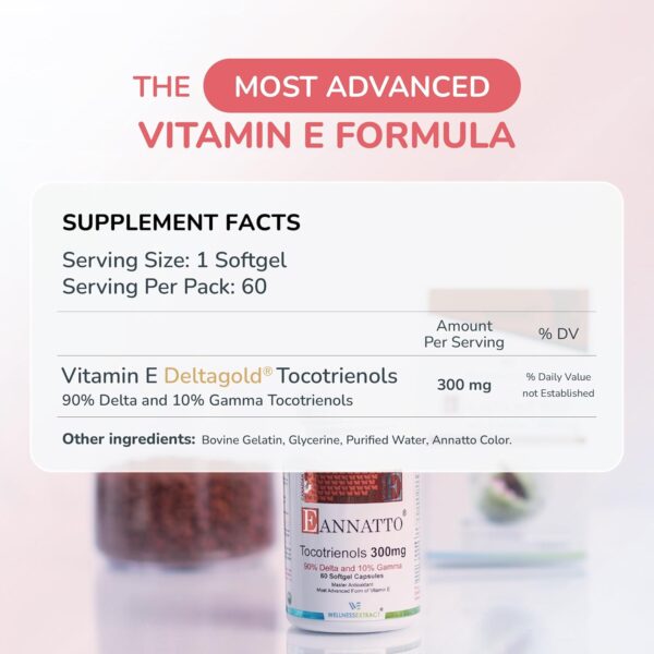 Eannatto Tocotrienols Vitamin E Supplements Tocopherol Free, Supports Immune Health, Non-GMO, Gluten Free & Antioxidant (300MG 60 Softgels) - Image 3