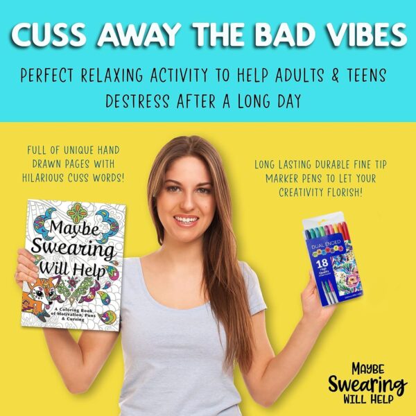 Maybe Swearing Will Help Adult Coloring Book Set - for Adults Relaxation with Markers in a Case - Motivational Swear Word Anxiety Relief - Color Cuss & Laugh Your Way to Less Stress - Image 4
