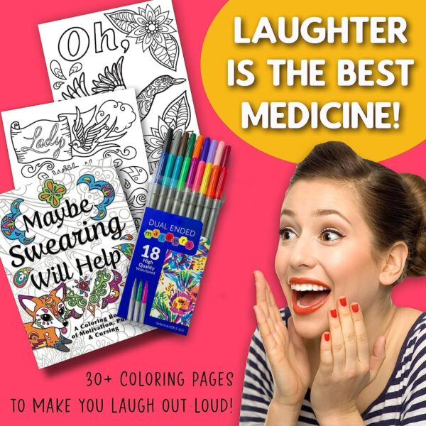 Maybe Swearing Will Help Adult Coloring Book Set - for Adults Relaxation with Markers in a Case - Motivational Swear Word Anxiety Relief - Color Cuss & Laugh Your Way to Less Stress - Image 7