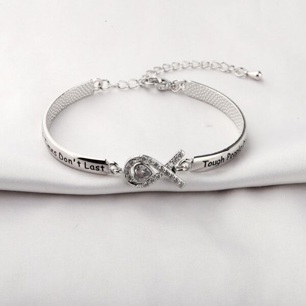 CENWA Lung Cancer Awareness White Ribbon Tough Times Don’t Last Tough People Do Bracelet Lung Cancer Awareness Gift For Her - Image 3