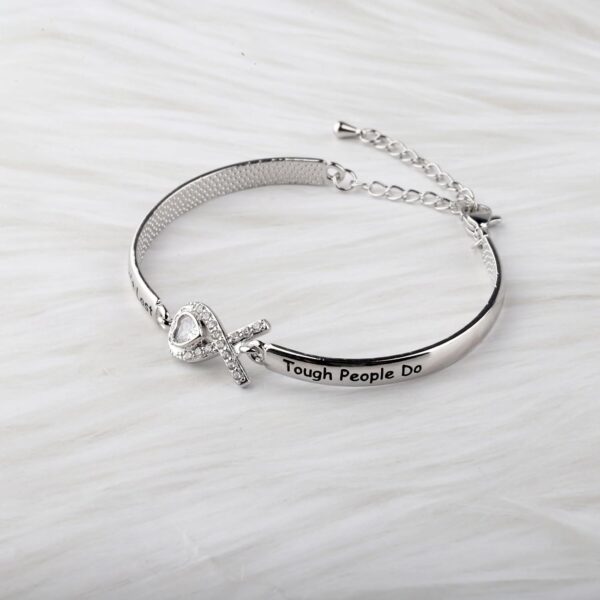CENWA Lung Cancer Awareness White Ribbon Tough Times Don’t Last Tough People Do Bracelet Lung Cancer Awareness Gift For Her - Image 5