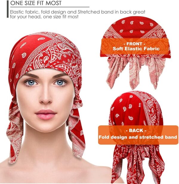 ASHILISIA 4 Pieces Women Chemo Hat Turban Beanie, Pre-Tied Headwraps Headwear Bandana for Hair Loss - Image 4